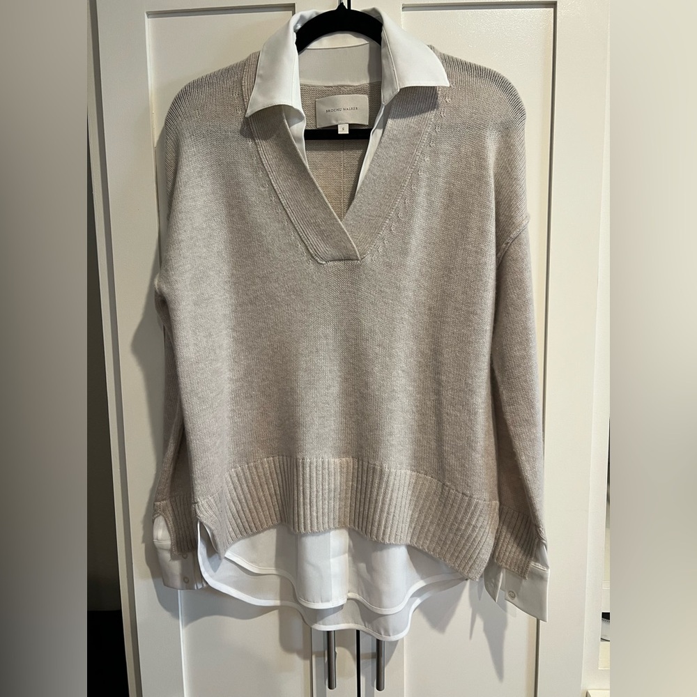 Brochu Walker Holm Layered Vee Sweater - Macaroon Melange w/ White